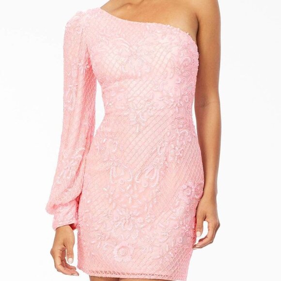 NWT Ashley Lauren 4497 Hand Beaded Homecoming Dress Candy Pink Size 8